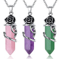 Accessories Natural Crystal Stone Single Pointed Hexagonal Pendant Rose Plum Wire Wrapped Reiki Healing Jewelry Necklace
