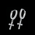 Mens Bling Drop Jewelry 925 Sterling Silver Zircon Cross Hoop Earrings for Daily Wear