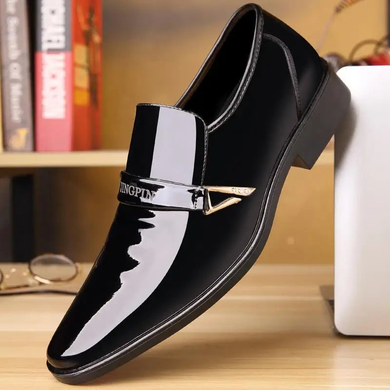Plus Size Mens Patent Leather Shoes Trendy Business Dress British Breathable Interior Height Increase Pointed Toe Set Mens Shoes