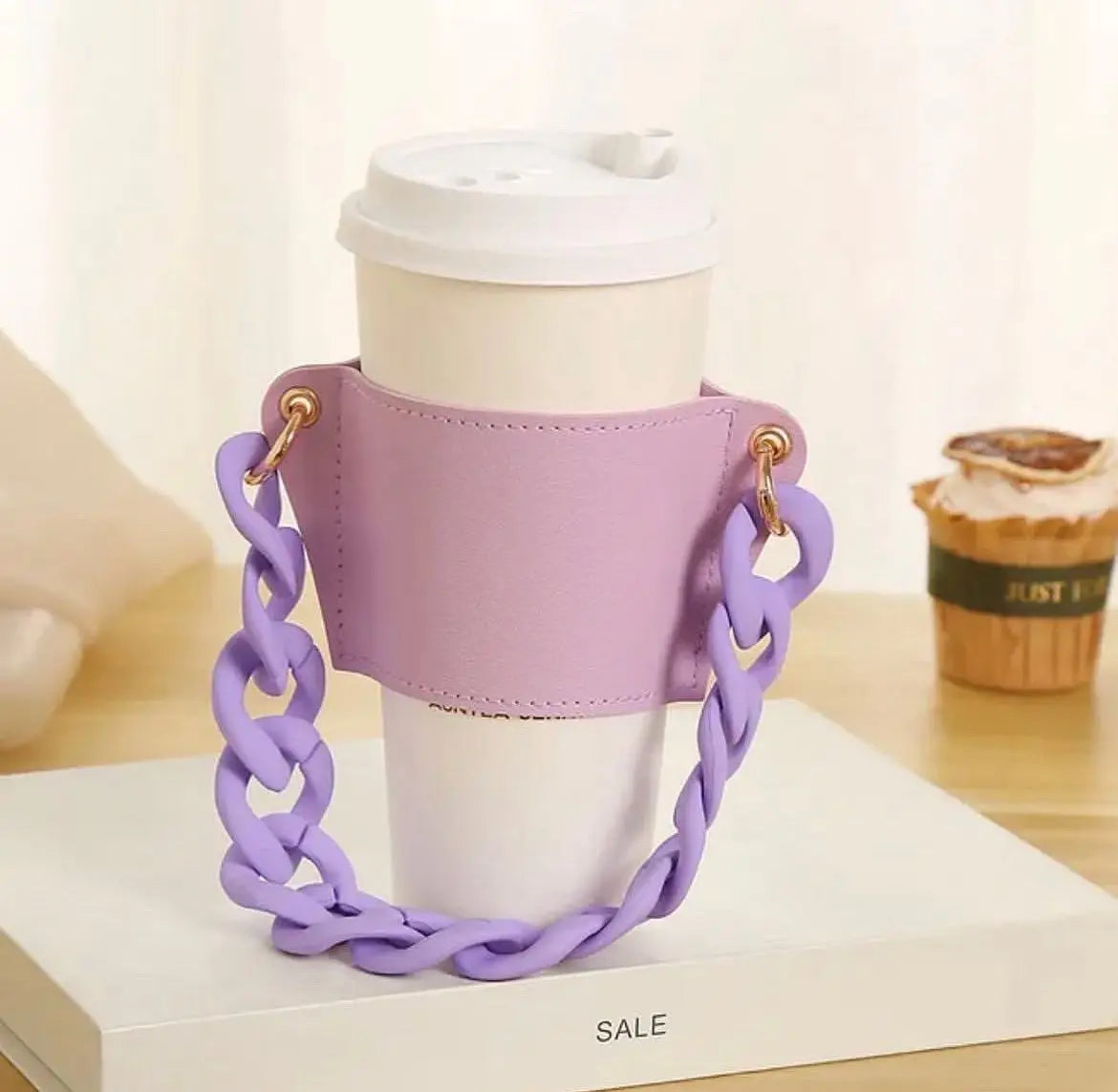 Handmade Coffee Cup Sleeve Holder Paper Glass Packaging Tea Cup with Acrylic Chain Strap Handle
