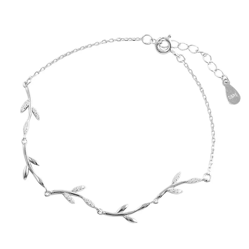 Rainbowking Leaf Zircon Bracelets 925 Sterling Silver Vintage Chain Link Girl Lady Charms Wholesale Armband