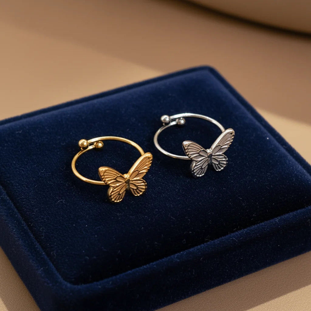 Factory Direct Sales Women's Waterproof Stainless Steel butterfly Ring 18k PVD Gold-plated Fashionable Engagement Wedding Gift