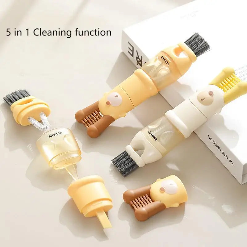 5-in-1 PP Material Eco-Friendly Cup Lid & Baby Bottle Cleaning Brush with Squeegee Design