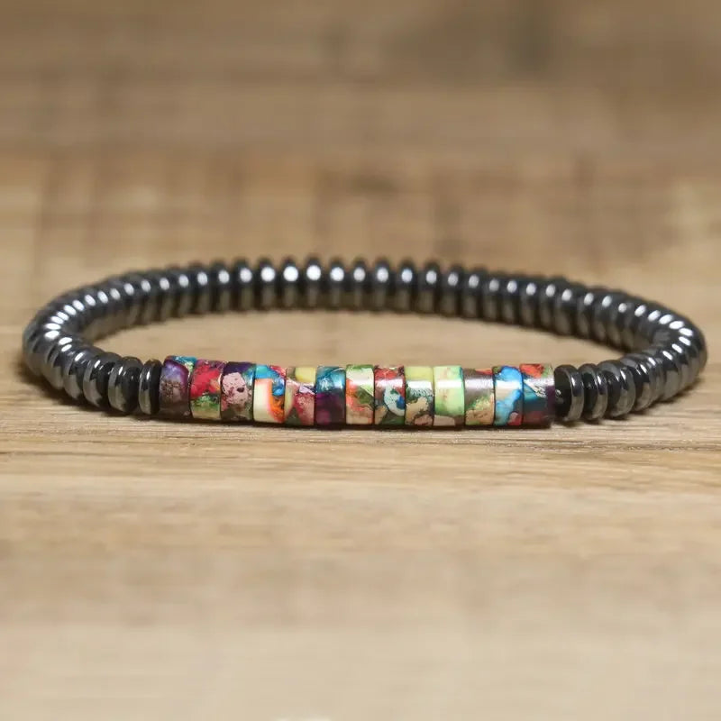 4x6mm Natural Flower Imperial Stone Bracelet for Women Men Hematite Abacus Beads Charm Adjustable Energy Healing Bracelet Gift