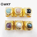 WT-R301 WKT New Design Fashion Gold Bezel 18k Real Gold Plated Natural Gemstone Ring Women Cocktail Finger Birthday Stone Ring
