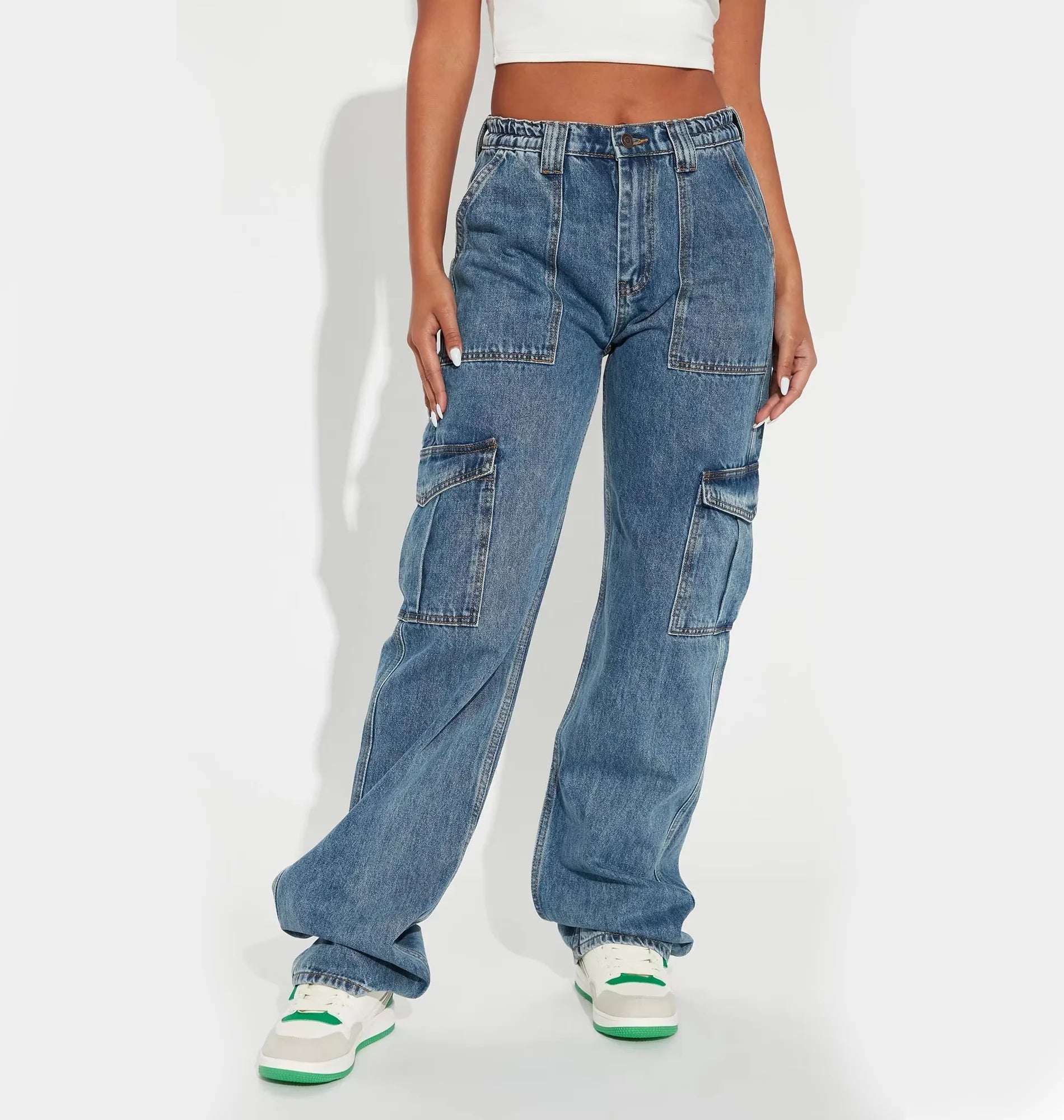 Custom High Quality Plus Size Loose Denim Pants for Women Retro Wide Leg Baggy Jeans Casual Style Workwear with Large Pocket