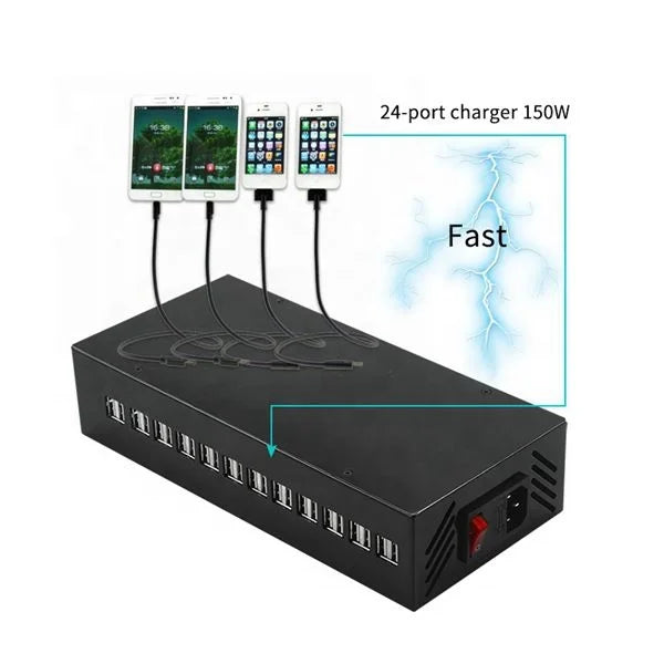 LED Digital Display 150W USB 24-Port Wireless Charging Station for School Use (Model 24P)