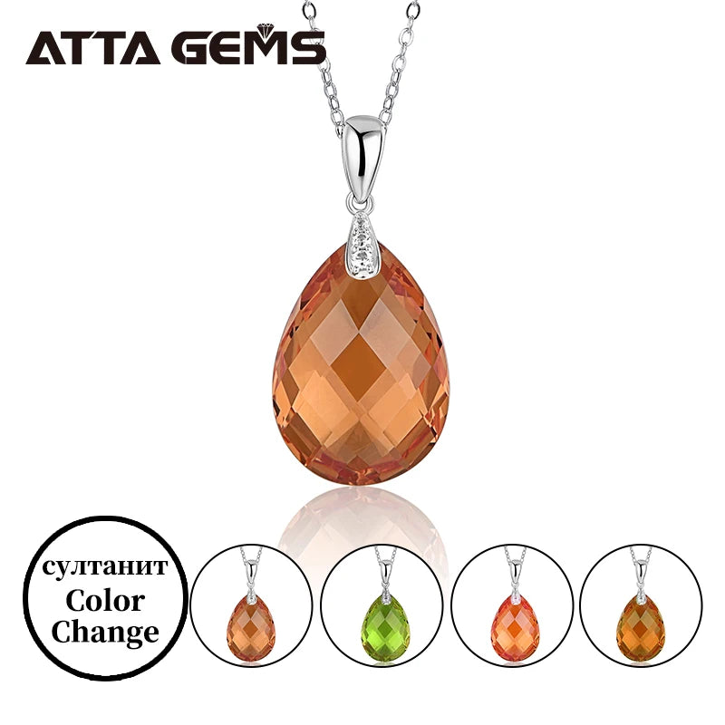 Water Drop Sultanite Necklace Pendant for Women 925 Sterling Silver Created Color Change Necklace Fine Zultanite Jewelry
