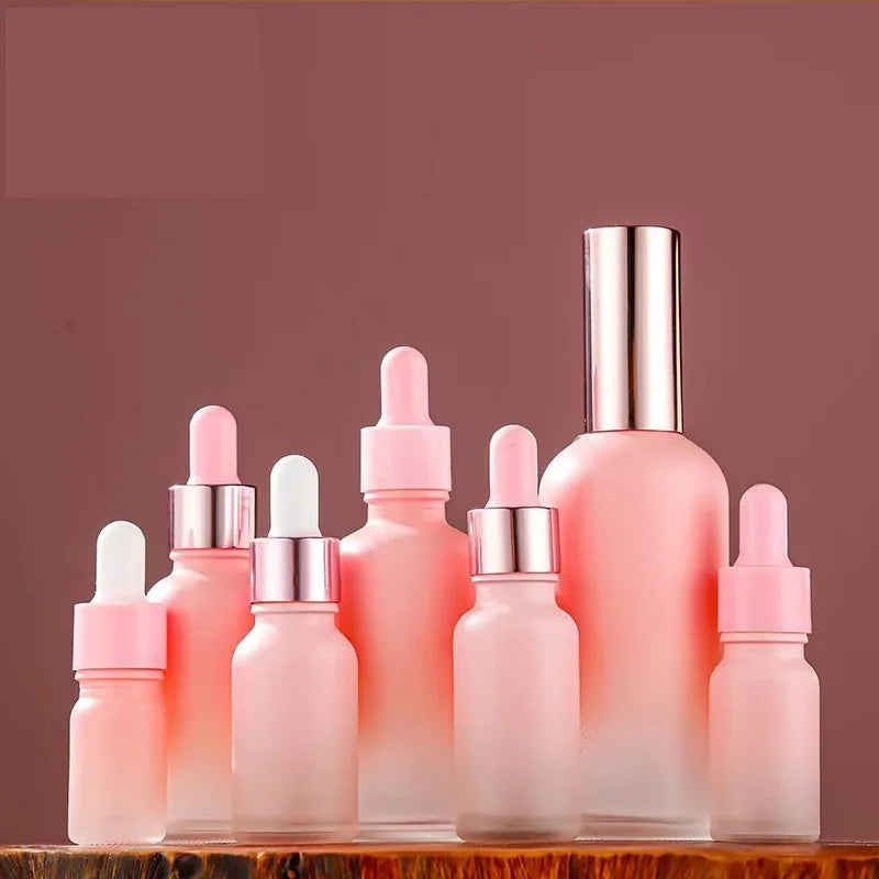 Matte 5ml-100ml Pink Gradient Glass Dropper Bottle Pink Lids Cosmetic Essential Oil Container Face Cream Mascara Eye Drop 120ml