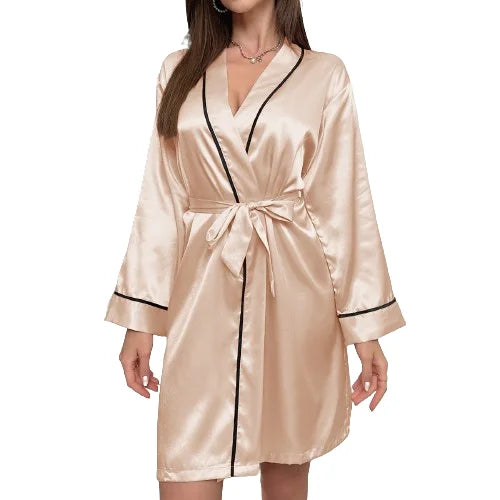 Champagne Satin Lounge Wear Night Gown Design for Ladies Sleepwear Pajamas