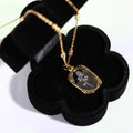 GD 18K Gold Stainless Steel Magic Mirror Rose Flower Necklace Vintage Pendant Sweater Chain Valentine's Day Gift for Women