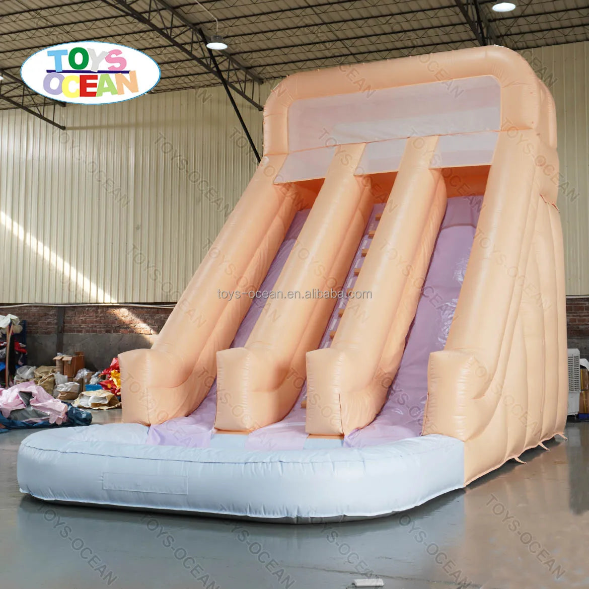 Commercial Pastel Color Large Double Slide PVC Inflatable Water Slide with Pool Suitable for Adults and Kids