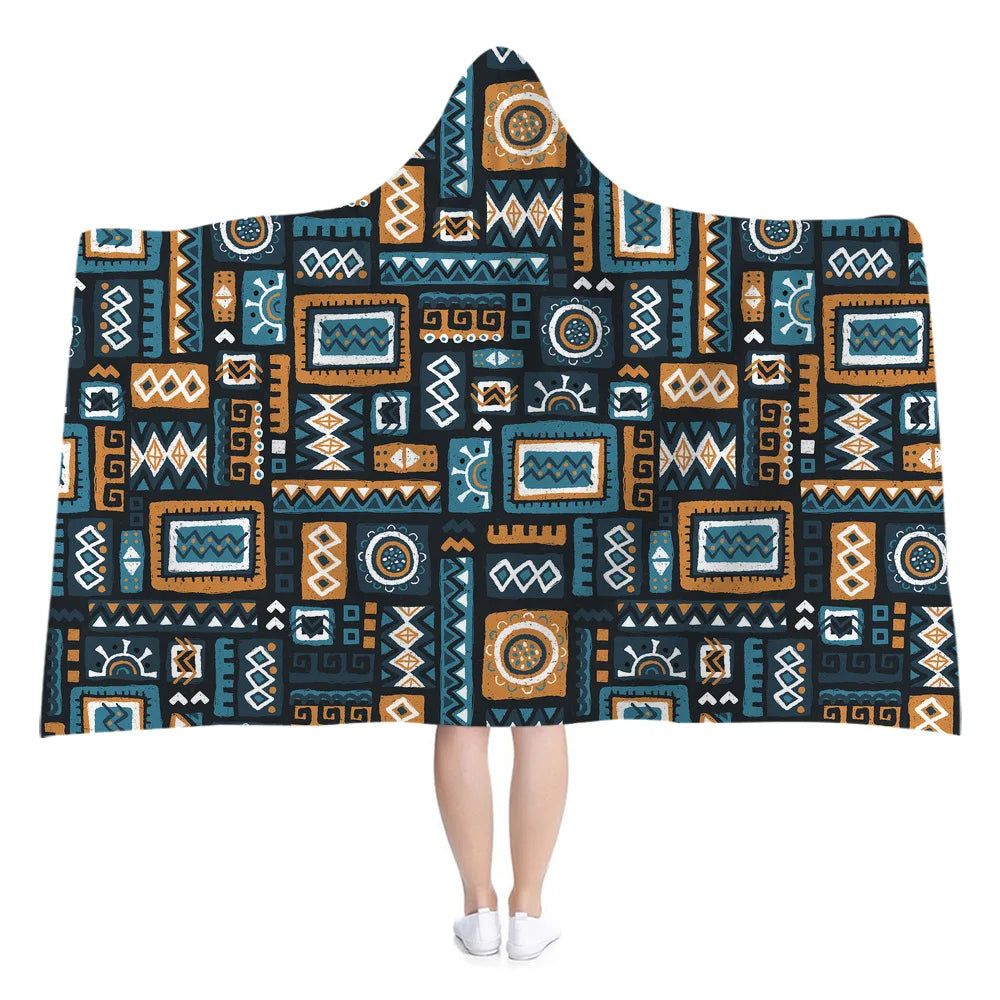 Custom Printed Design Adults Flannel  Fleece Hoodie Throw Wearable Blankets Hooded Cloak Blanket
