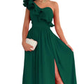 Wholesale Fashion Sleeveless Ruffled Pleated Loose Hem Elegant Backless High Slit Dress off Shoulder Long Dresses Women
