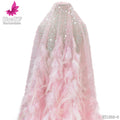 New African pink Feather Sequins Lace Fabric With Beads Shining Wedding Bridal Tulle Lace Dress Fabric for 5 Yards HY1339-3