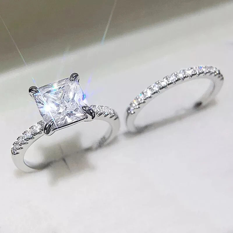 CAOSHI 4 Designs Rings Set Silver Color Rings for Women Inlaid White Zircon Stones Wedding Rings Set Wedding