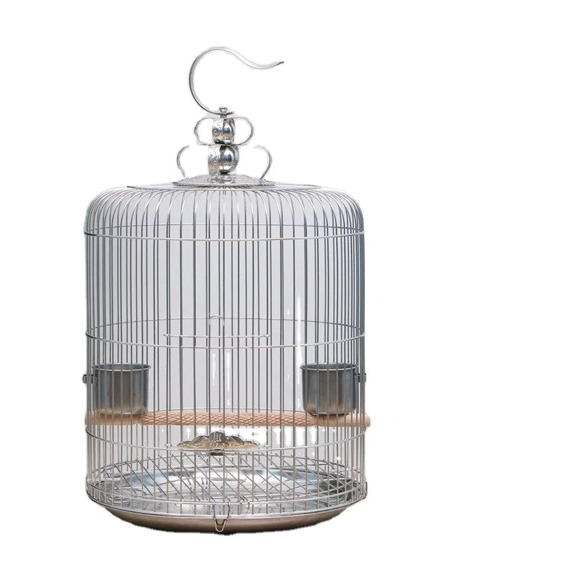 Kingtale Pet Houses & Furniture Sleek Large Round Stainless Steel Bird Cage With Hooks for Grackles Pachyderms Budgerigars
