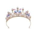Sweet Girls Crystal Party Festival Birthday Pearl Crowns Rhinestone Butterfly Princess Crown for Children