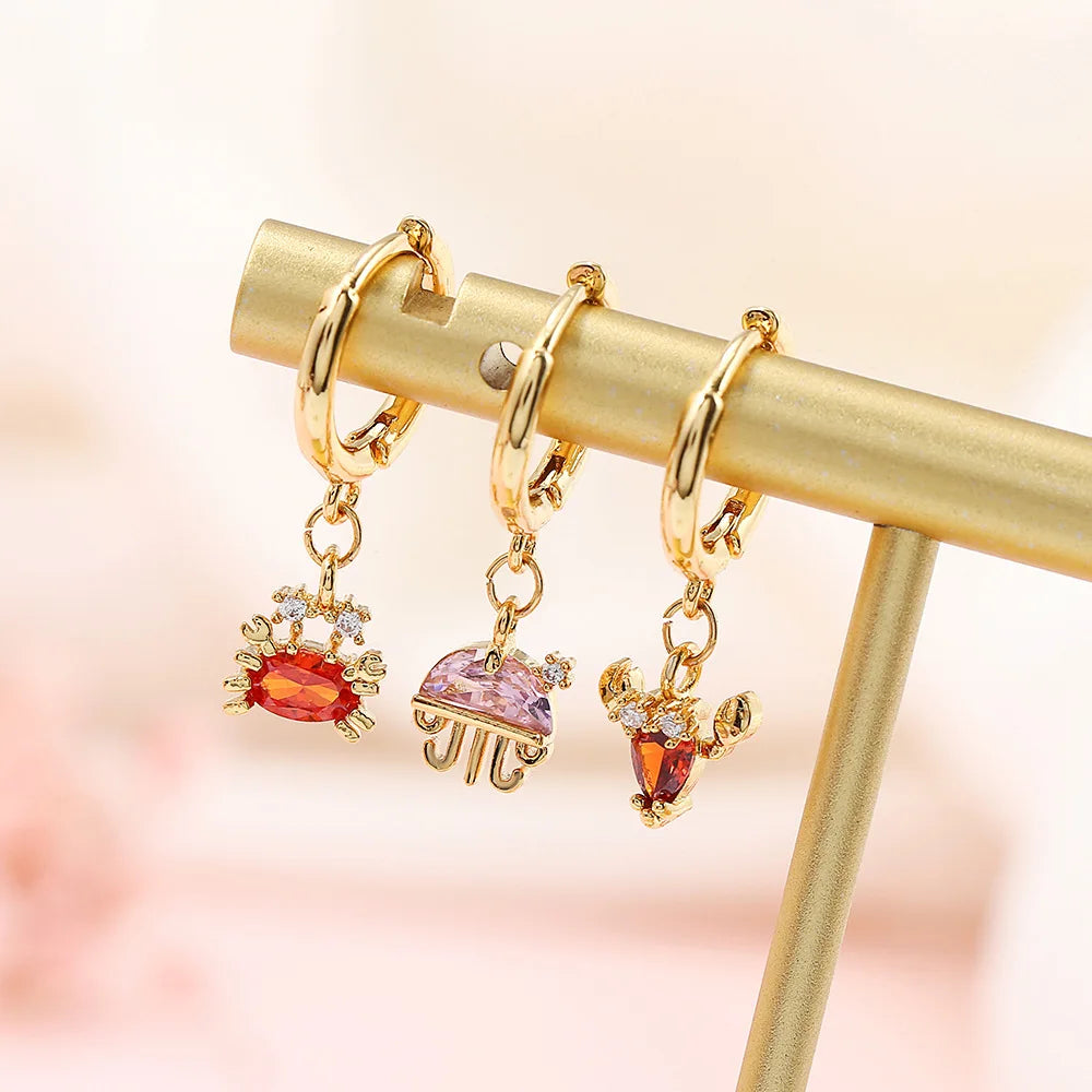 Summer Hot Cute Ocean Beach Real 18k Gold Plated Colorful Starfish Dangle Earrings CZ Crystal Ocean Animal Drop Earrings Girls
