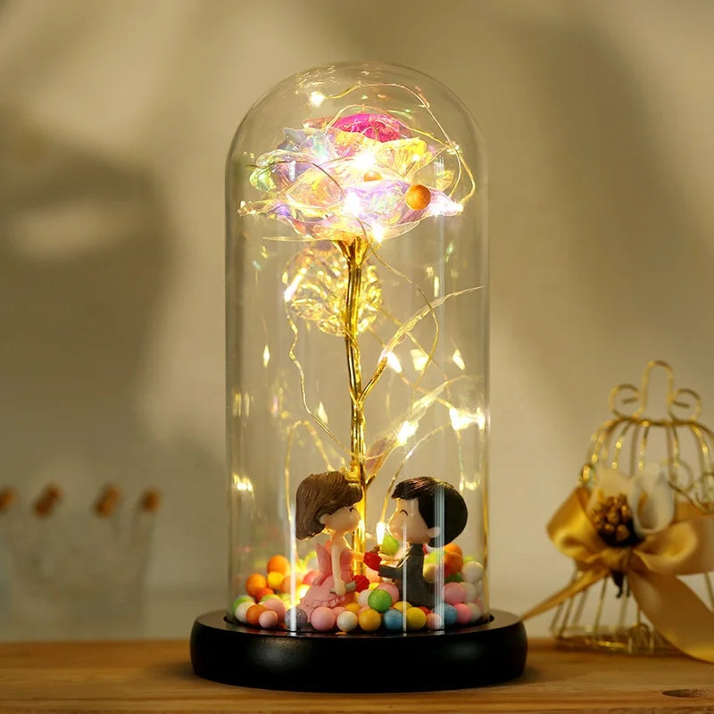 L138 Hot Sale New Arrival Luxury Artificial 24K Golden Eco-Friendly Promotional Preserved Rose Plastic Dome for Valentine Gift