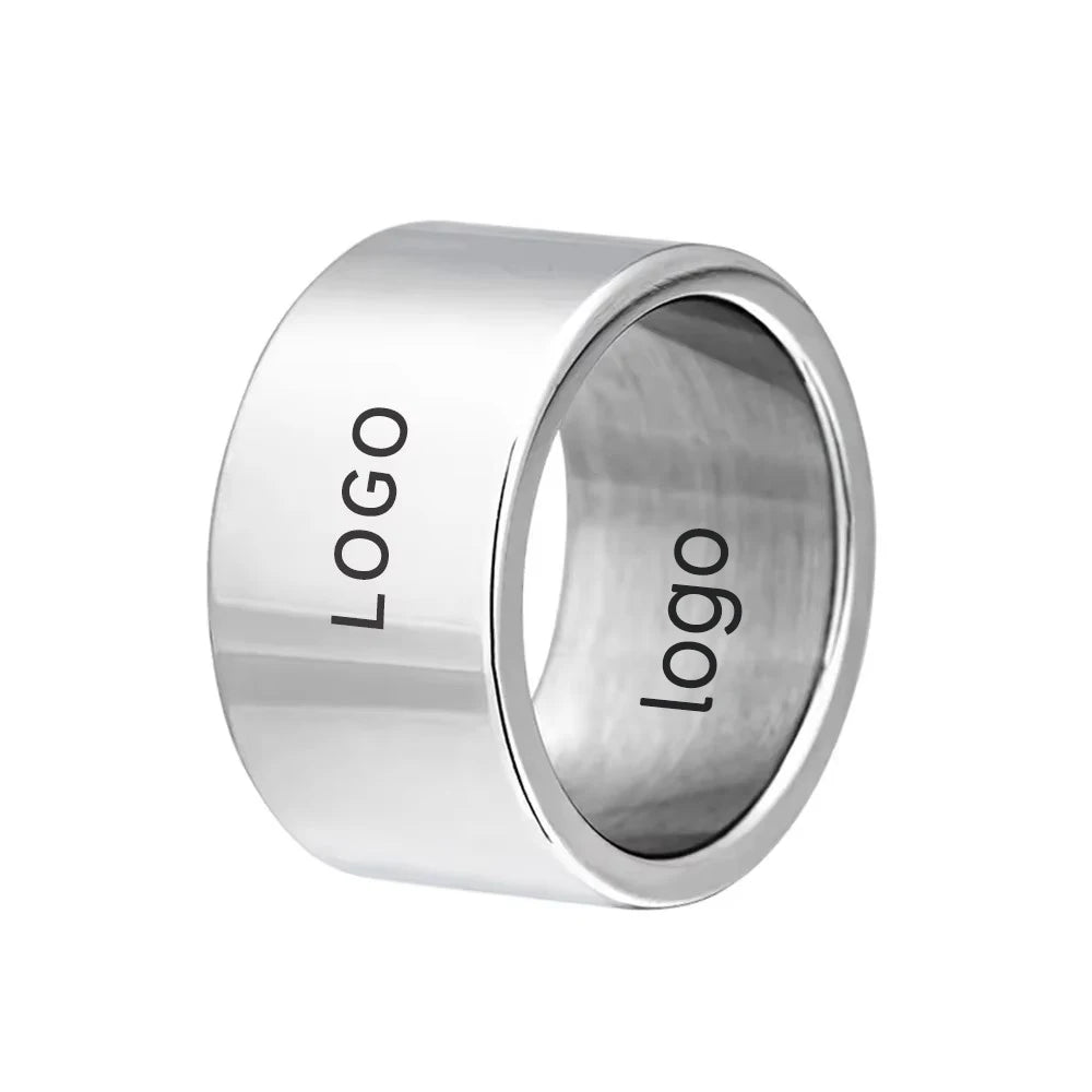 ShuoyeW 12MM Stainless Steel Steel Ring Silver Black Gold Smooth Basic laser logo Stainless Steel Ring Finger Ring 416
