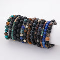 8MM Gemstone Natural Stone Adjustable Black Obsidian Onyx Beaded Bracelet for Men
