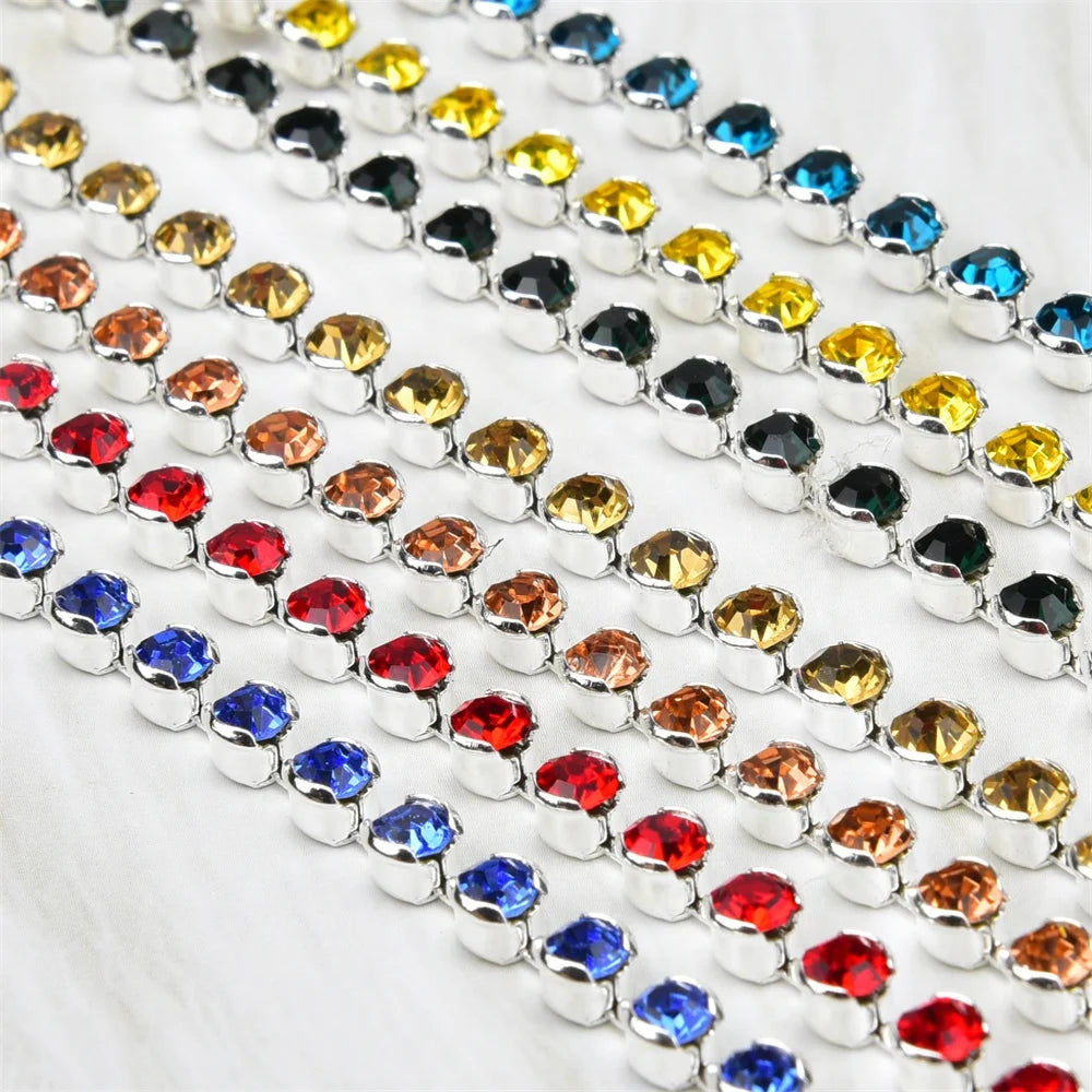 Don't Hook Clothes SS16 4mm Round Glass Rhinestone Trim Crystal Cup Chain for Garment Wedding Dress Sewing Accessories
