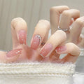 Extreme Medium Length Square Press on Nails With Rhinestone Pink Gradient Stick on Fakenail Nails Artificial Finger Nails