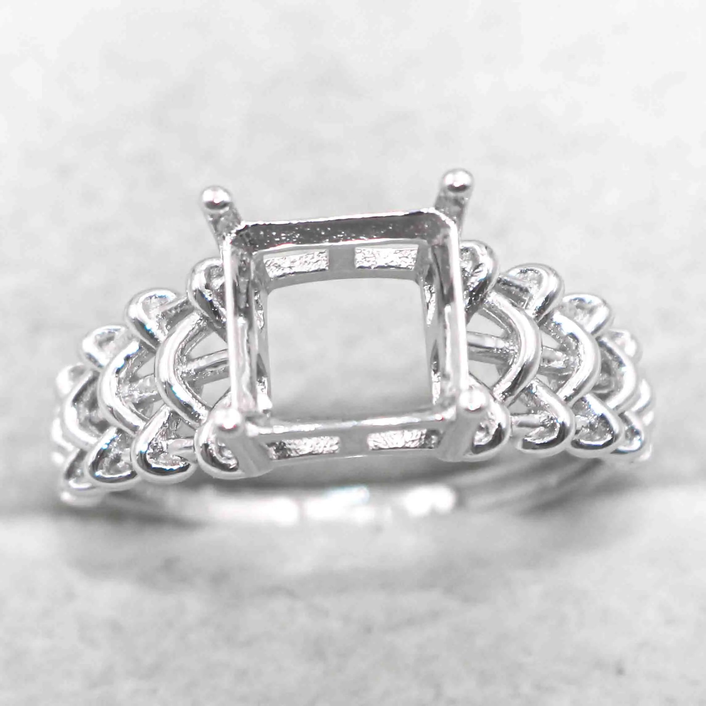 Sterling Silver 8*8mm Semi Mount Ring Square Shape Empty Frame Blank Claws Setting S925 Base Without Center Stone for Inlay DIY