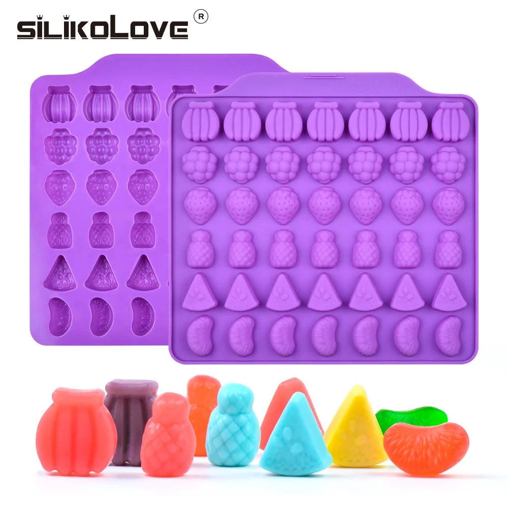 SILIKOLOVE Factory 42 Cavity Fruit Shape Candy Moulds LFGB Platinum Non Stick BPA Free Silicone Jelly Gummy Candy Molds