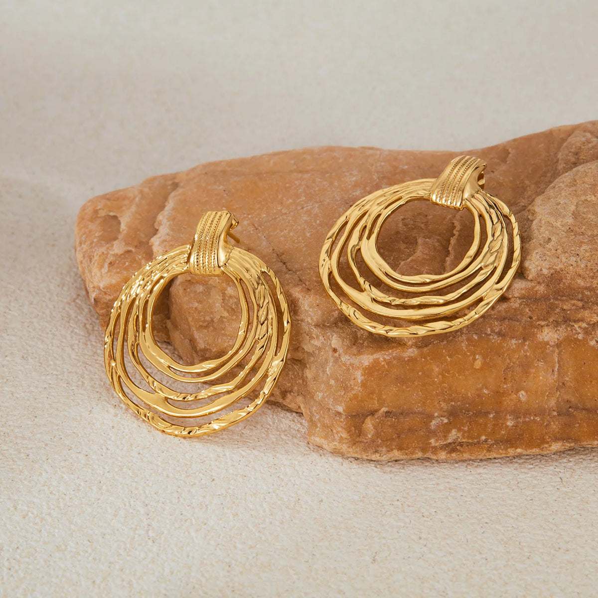 American Style Stainless Steel 18k Gold Plated Multi Layer Circle Exaggerate Large Drop Earrings for Women MegaBDM