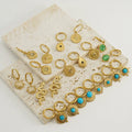 Hypoallergenic Huggie Earrings Stainless Steel Jewelry Gold Plated Snake Sun Star Turquoise Dangle Hoops Huggie Earrings