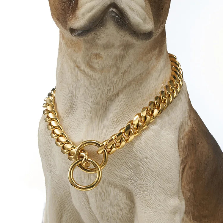 Luxury Dog Collar Small and Medium Sized Dogs Stainless Steel Titanium Steel Gold Chain Cuban Link Dog Pitbull Collar