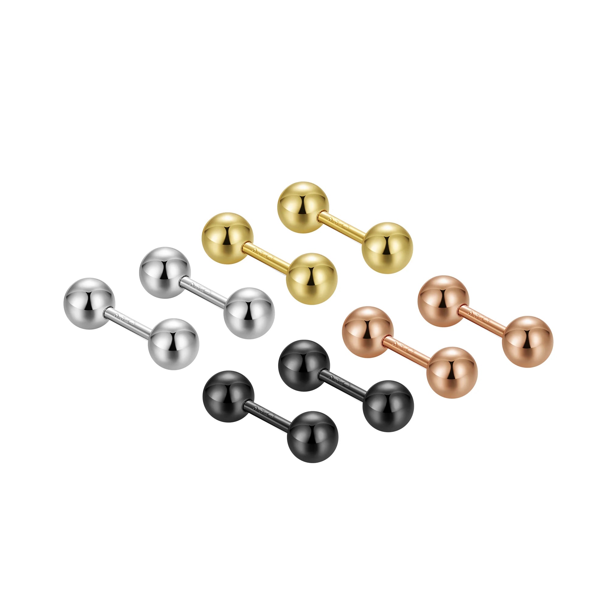 Simple Bead Stud 925 Sterling Silver Geometric 3mm 4mm Ball Screw Back Earrings Set for Women Find Jewelry Wholesale