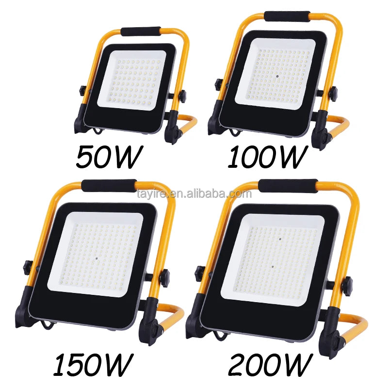 EU Stock Portable 50W 100W 150W 200W LED Floodlight for Outdoor Garage Security Construction IP66 Waterproof Working Stand Light