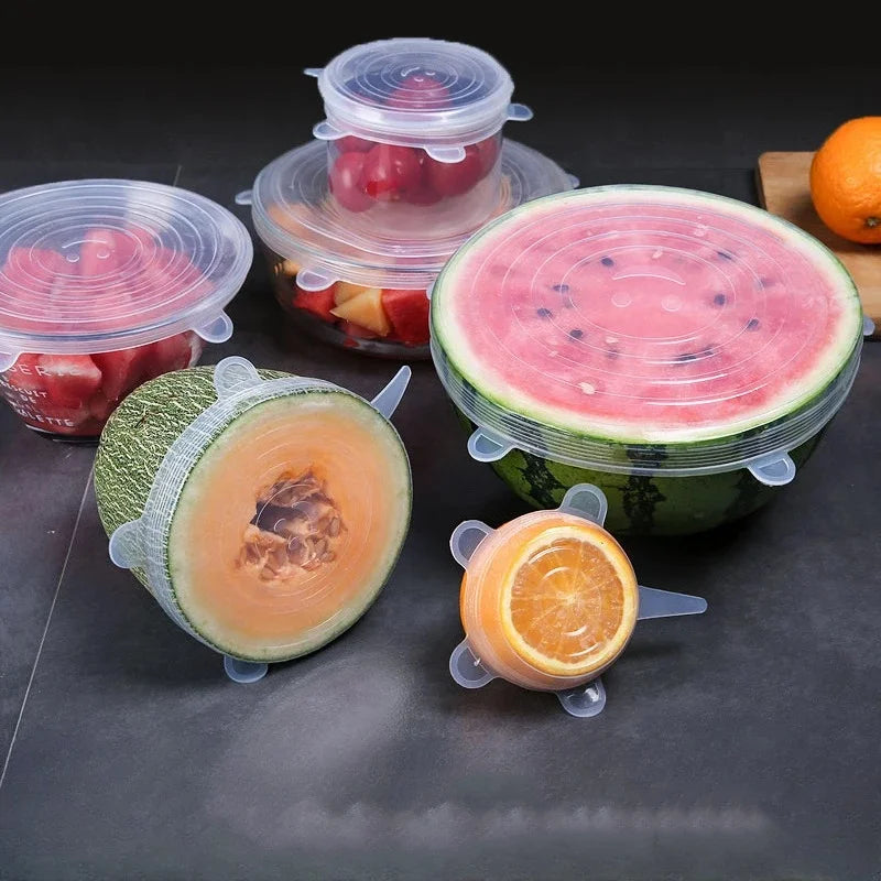 6PCS Food Grade Preservation Cover Reusable Preservation Tray Elastic Silicone Cover Organize Storage Tools Kitchen Accessories