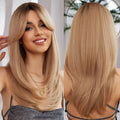 Synthetic Wigs Medium Long Straight Brown Blonde Wig for Women Cosplay Daily Party Wigs Heat Resistant Hair