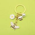 Pastoral Style Metal Pendant Keychain Cross-Border Cute Fresh Pearl Daisy Honey Accessories with Hanging Jewelry Feature