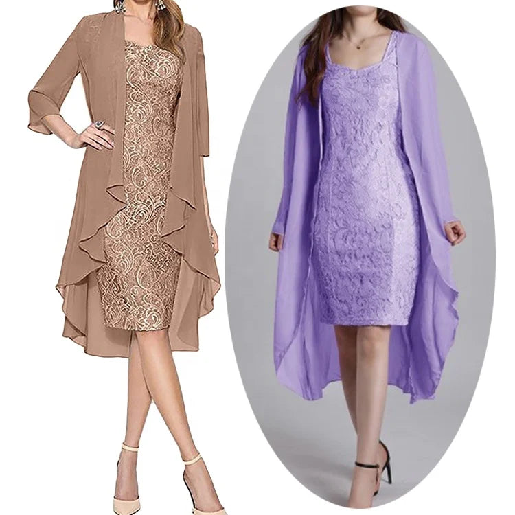 Plus Size Elegant Mother of the Bride Dresses 5XL Formal Two Piece Sets Bridesmaid Outfits Lace Evening Gowns Wedding Dress