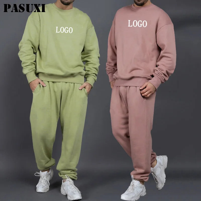 PASUXI Wholesale Custom Logo Men Plain Tracksuit Jogging Jogger Suit Set Crewneck Sweatshirt Sweatsuit Men 2 Two Piece Pants Set