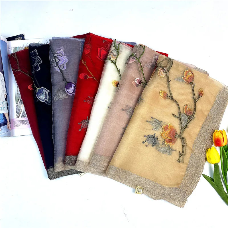 Silk Scarf for Women Lightweight Shawls and Wraps Pashmina Shawl Embroidered Scarves for Weddings Fashion Adult