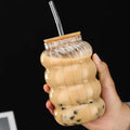 Bamboo Wood Cover Hole Glass Cup High Temperature Resistant Iced Latte Coffee Juice Cold Drink Cup Large Capacity Straw Cup