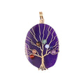 Fashional Chakela Stone Gold Wrap Wire Life Tree Pendant Purple Agate Natural Agate Stone Accessory for DIY Decoration
