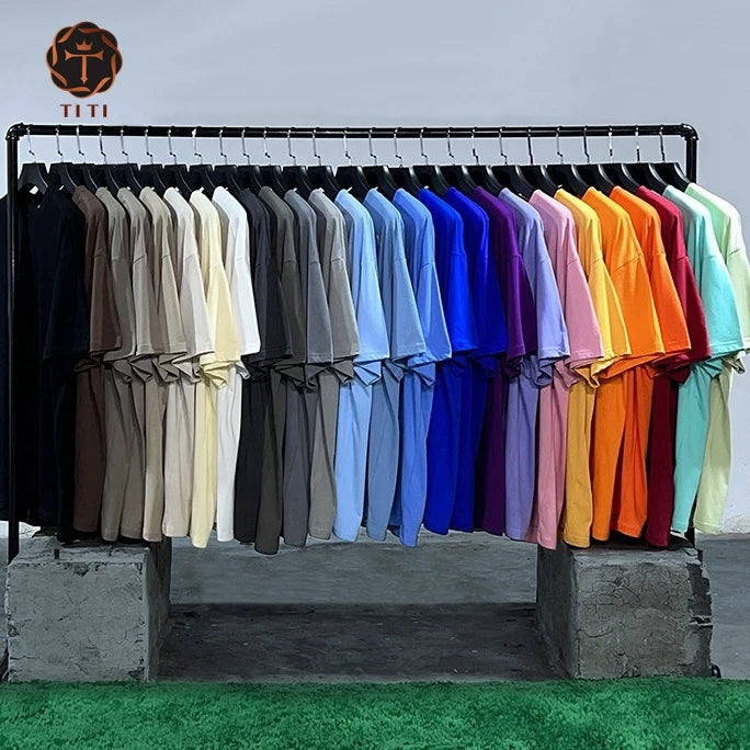 TT 2024 Spring 230g Heavy Cotton Solid Color Blank Men's Short Sleeve T-Shirt Drop Shoulder Loose T-Shirt