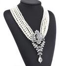 Big Brand Fashion Exaggerated Multilayer White Layered Pearl Crystal Drop Pendant Short Clavicle Necklace