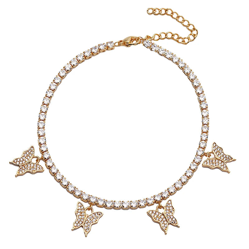 2021 Crystal Butterfly Anklet Stainless Steel Women Jewelry Diamond Tennis Butterfly Ankle Bracelet Butterfly Anklet