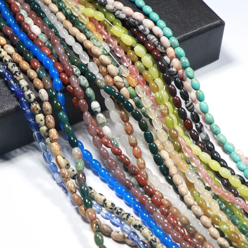 4x6mm Oval Gemstone Beads Rice Shape Natural Tiger Eye Agate Jade Turquoise Oval Stone Beads for Jewelry Making