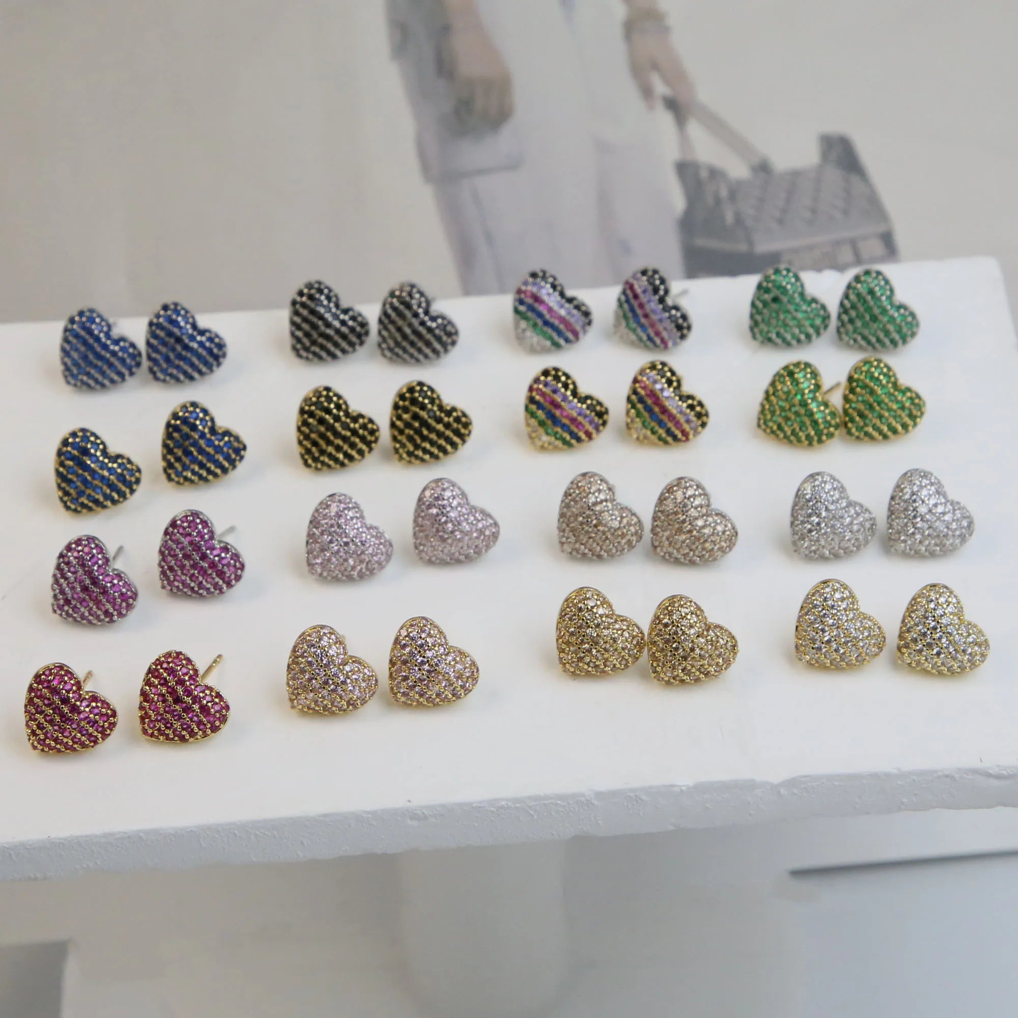 Hot Sale Jewelry Zircon Metal Peach Heart Stud Earrings for Women