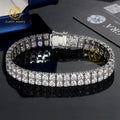 Hip Hop Charm Jewelry Bracelet 2 Rows Clustered Gra Synthetic 5MM 0.5CT Moissanite Diamond 10MM Wide Tennis Bracelet for Women