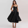 OEM French Spaghetti Straps Slimming Women Causal Dress Corset Double Lace A-Line Large Hem Dresses